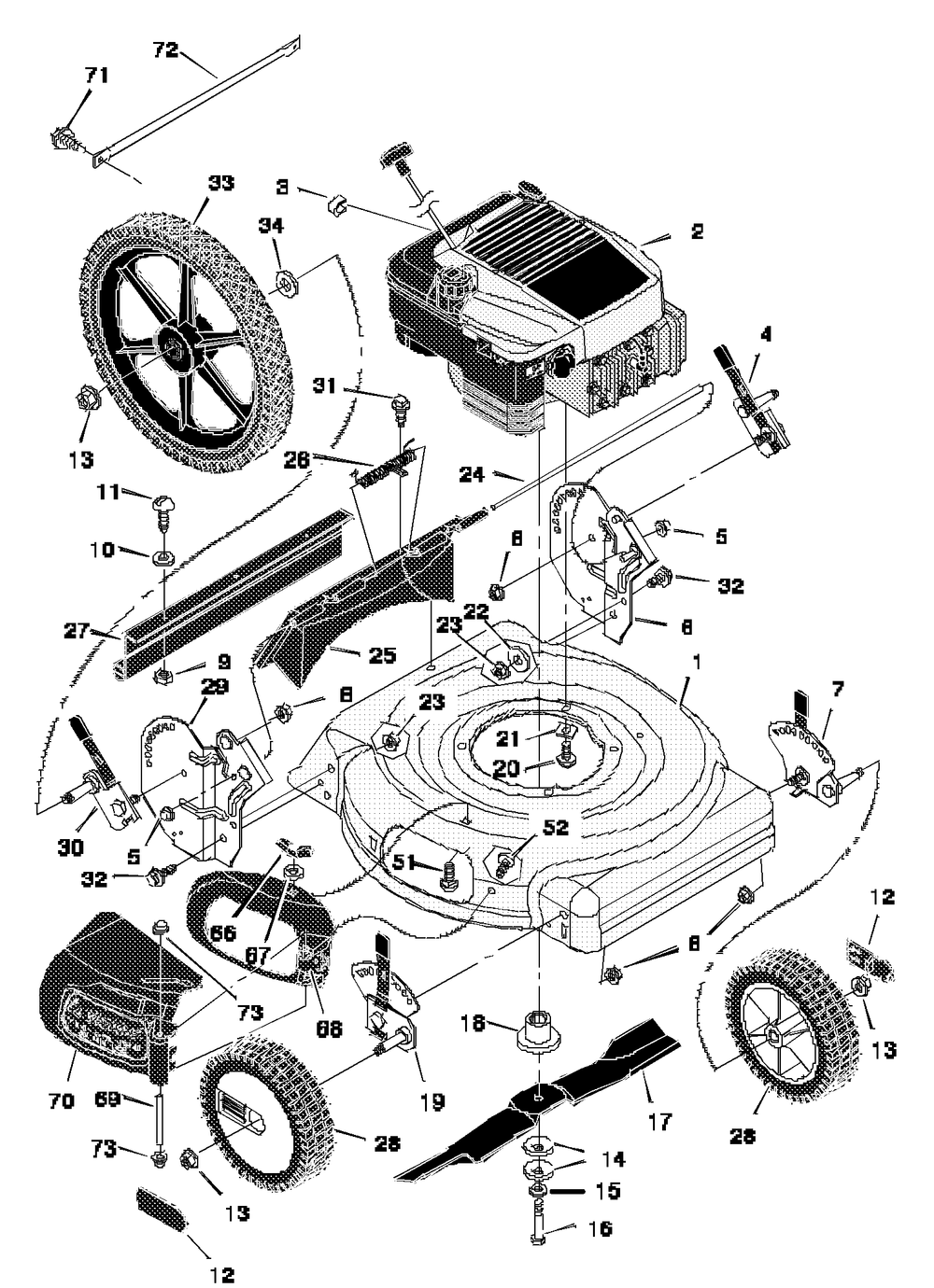 Mower Housing Assembly Diagram and Parts List for 20507X199B 1997 Briggs and Stratton Lawn Mower
